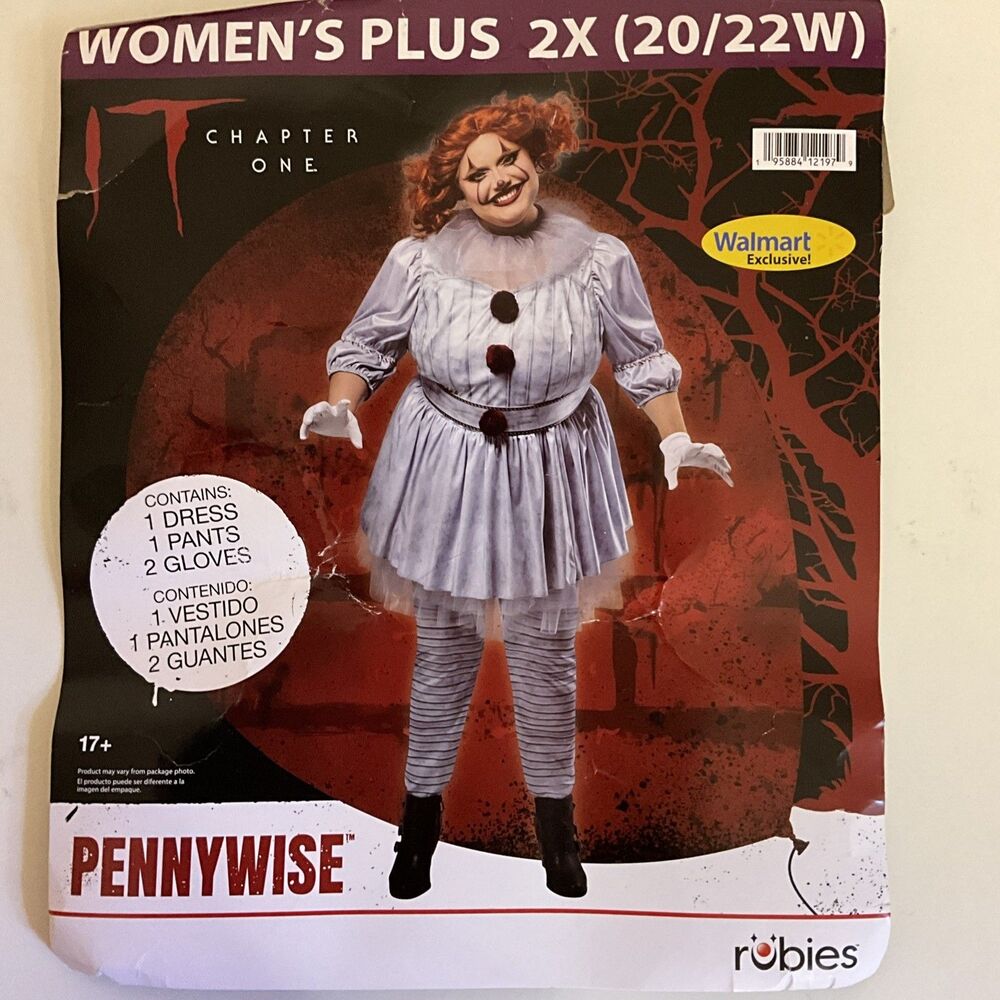IT Pennywise Adult Womens Costume Plus Size 2X 20-22W Dress Pants Gloves Cosplay
